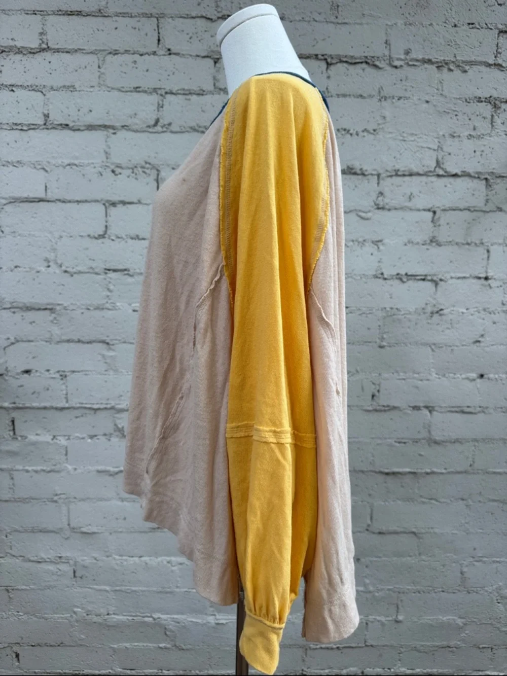 Free People We The Free Care FP Tri Color Tee Cream Blue Yellow Size XS
